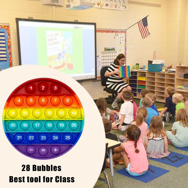 Product Introduction of Rainbow Circle Shaped Pop Bubble Fidget Toy with Letters and Numbers, Xmas Gift Sensory Toy with Alphabets Kids Birthday Party Classroom Prize Stress Reliever 1