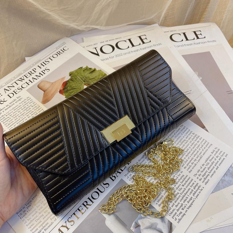 Túi ví cầm tay khuy vàng dây xích đeo dài Nữ Women Clutch m419