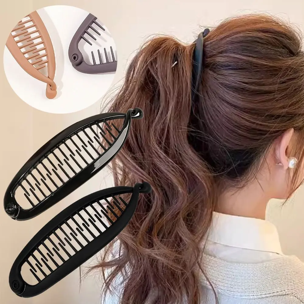 Vintage Fish Shaped Hairpin Headdress Matte Headband Twist Clamp Barrettes Simple Headwear Ponytail Banana Hair Clip for Women