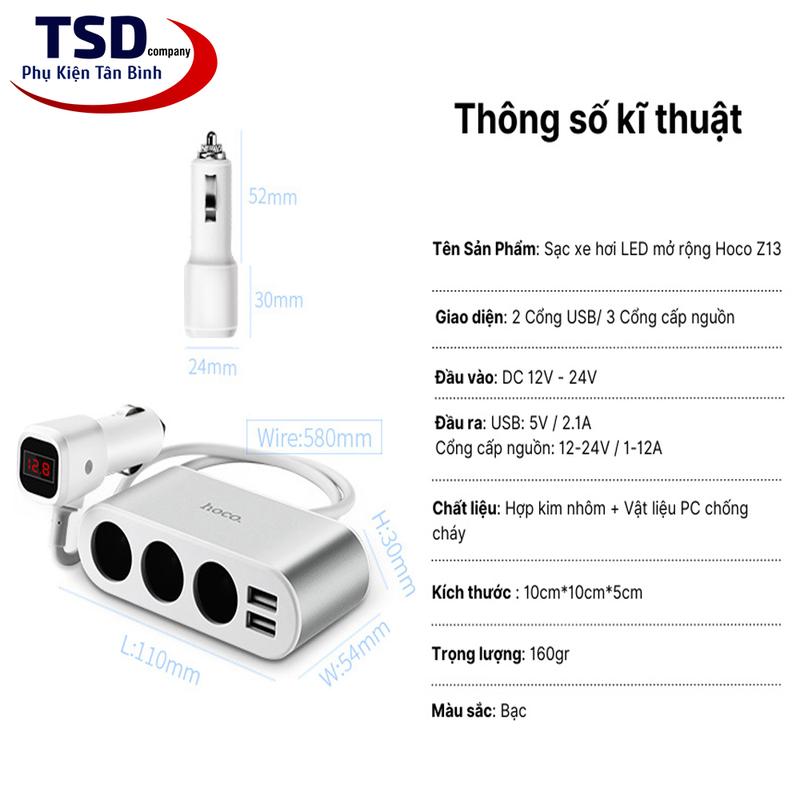 Tẩu Sạc Ô tô Đa Năng Chia Tẩu Hoco Z13 Chính Hãng 8