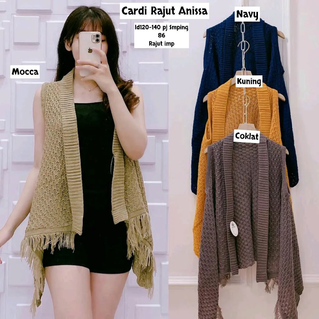 Outer cardigan rajut tanpa lengan rumbai polos impor Polos pakaian rajut Rompi