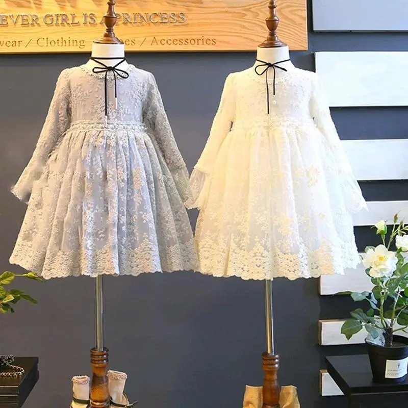 Dress anak perempuan import brokat lace 2 - 8 Tahun Putih Bayi
