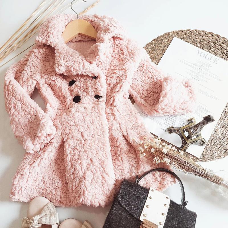 Product Introduction of Kids Girls Winter Coat, Solid Color Long Sleeve Lapel Plush Jacket Double Breasted A-Line Outwear 39