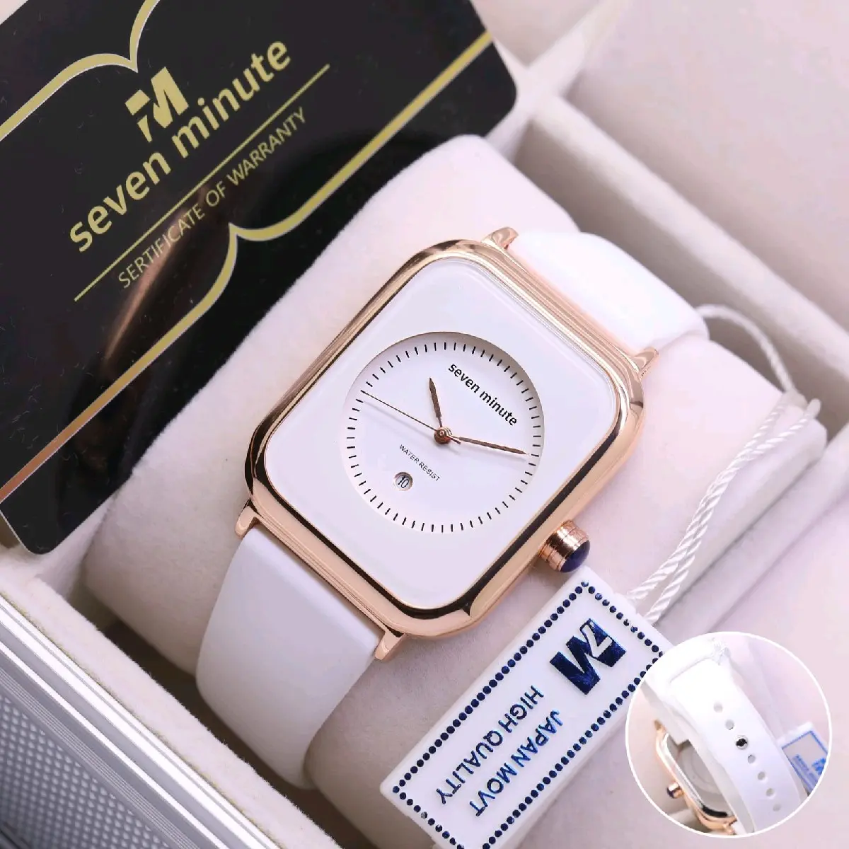 SEVEN MINUTE ORIGINAL KOTAK LINGKAR GARIS LS-702NR || JAM TANGAN FASHION WANITA STRAP RUBBER FITUR TANGGAL AKTIF DIAMETER 3,5CM PAKET BOX EXCLUSIVE + KARTU GARANSI