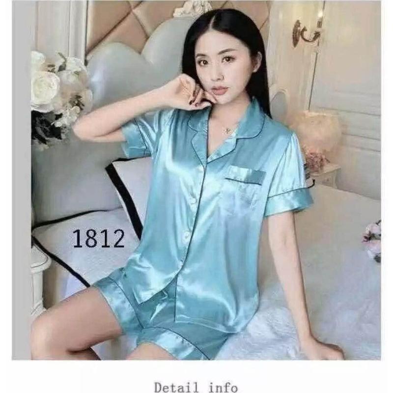 Luckybag-shop-Korean fashion pajamas, satin women, short sleeve shirt + shorts 1812 5