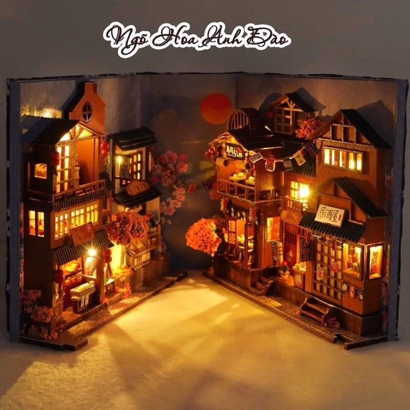 Mô hình BOOK NOOK. Tăng KEO DÁN PIN, Có đèn led. Nhà búp bê gỗ DIY Trang Trí Kệ sách. Quà tặng ý Nghĩa Hoạt hình Tượng điêu khắc Tượng điêu khắc Tượng điêu khắc Đồ Chơi Toy
