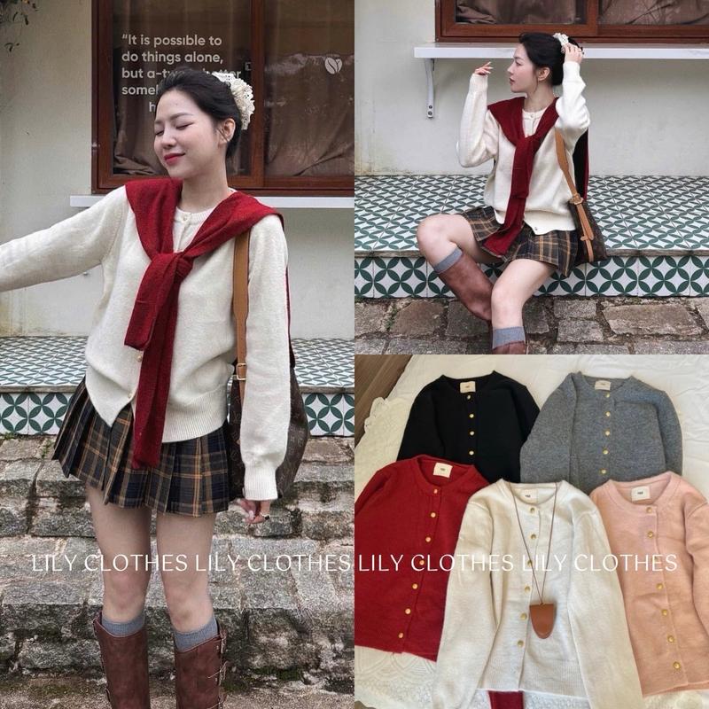 Lily.clothes- [SẴN] Áo cardigan len xù mác EGG cúc đồng basic dày dặn hàng QC (không kèm khăn) Women