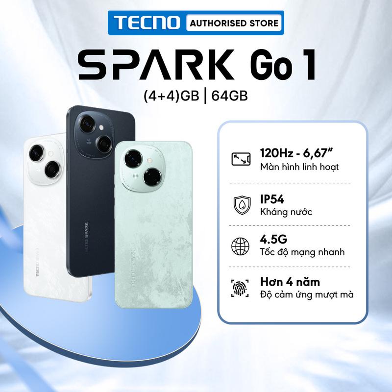 Điện thoại TECNO SPARK GO 1 (4GB/64GB) - 120Hz - Màn hình 6.67" - Kháng nước IP54 - Bảo hành 13 tháng - Hàng chính hãng