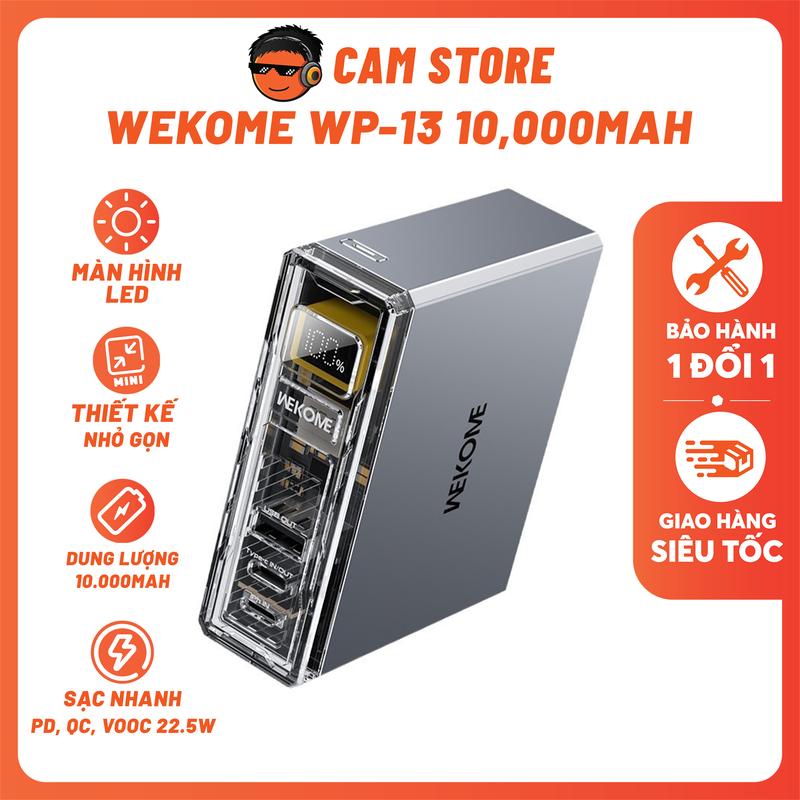 Sạc Dự Phòng WÈKOME WP13 - 10.000mAh, Sạc Nhanh PD22.5W, Trong Suốt, Nhọ Gọn