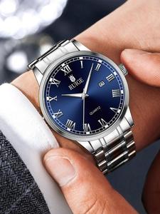 Reloj de Cuarzo Analógico para Hombre de Moda Empresarial con Esfera Redonda, Reloj de Cuarzo Impermeable Luminoso de Acero Inoxidable, Reloj Clásico de Moda con Calendario, Reloj Exquisito y Versátil de Moda para Regalo de Cumpleaños con Caja
