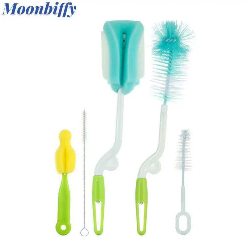 Baby Bottle Brush Set of 5 Baby Products 360 Degree Sponge Bottle Brush with Nipple Brush Suction Brush