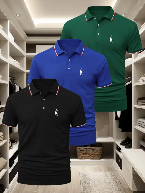 Men's Regular Fit Geometric Print Polo Shirt, Casual Short Sleeve Collared Top for Summer, Fashion Men's Clothes for Daily Wear, Tropical 4