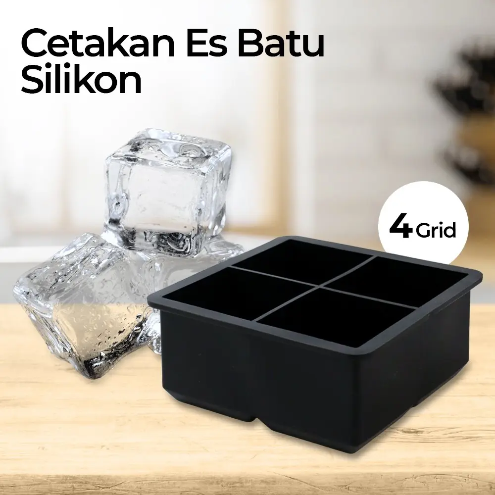 Cetakan Es Batu Silikon Kotak 4 Grid Ice Cube Tray / Cetakan Es Batu Cetakan Es Batu Silikon / Silicone Ice Cube Try / Cetakan Es Batu  sekat / Cetakan Mpasi sekat Cetakan Es Batu Silikon Big Ice Maker Grid