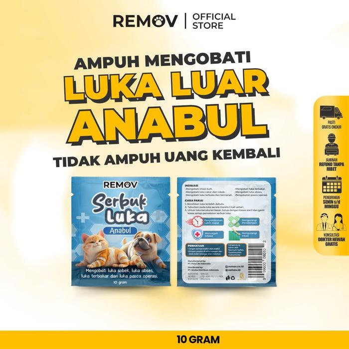 Gambar SUNNYPAWS REMOV Serbuk Luka 10 GR Obat Luar Bubuk Terbuka Abses Bakar Cakar Berdarah Bernanah Pasca Operasi Jahit Antibiotik Antiseptik dari SunnyPaws Store Kota Tangerang Tokopedia