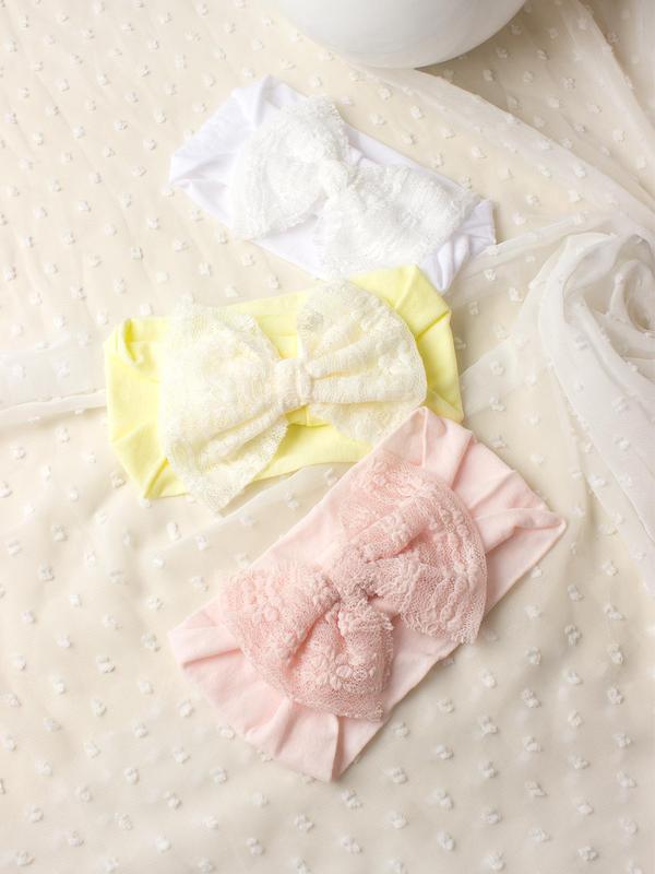 Baby's Bow Decor Contrast Lace Hair Band, Cute Solid Color Stretchy Hair Band Set, Newborn Infant Kids Hair Accessories 8