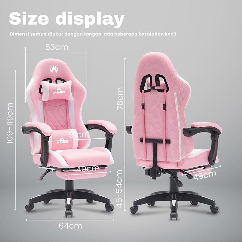 JOLEE- Kursi Gaming pijat dan relaksasi kelas atas, Kantor Jaring Kursi Kerja Ergonomis Kursi Gaming Chairs Besi Furniture Roda Sandaran - JF-G06 PINK+WHITE