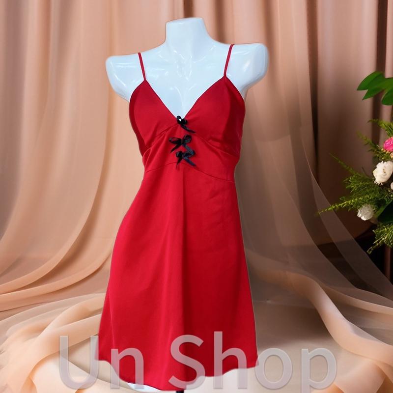Váy Ngủ Dây Lụa Satin Cao Cấp KÈM QUẦN Có Mút Ngực 2 size 40kg-75kg . Women Đỏ ủ kem ôm đỏ đô thường bộ ngủ Nhung Voi Dress