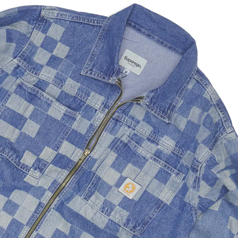 Superego Jacket Work Denim Lasser Pixel Art Snow Blue JSPAL01 3