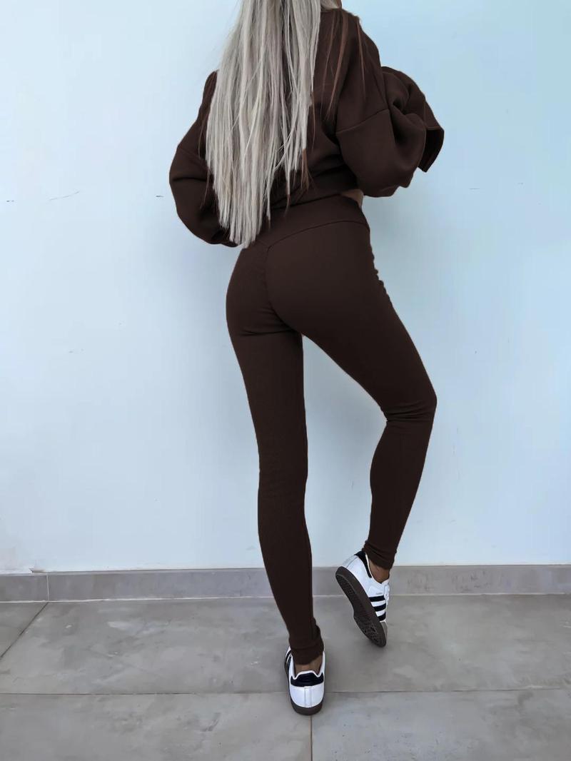 Product Introduction of Women's Solid Split Hem Sweatshirt & Pants Two-piece Set, Casual Fashion Cozy Breathable Two Piece Outfits for Daily Outdoor Wear, Ladies Clothes Fitness  for All Seasons 9
