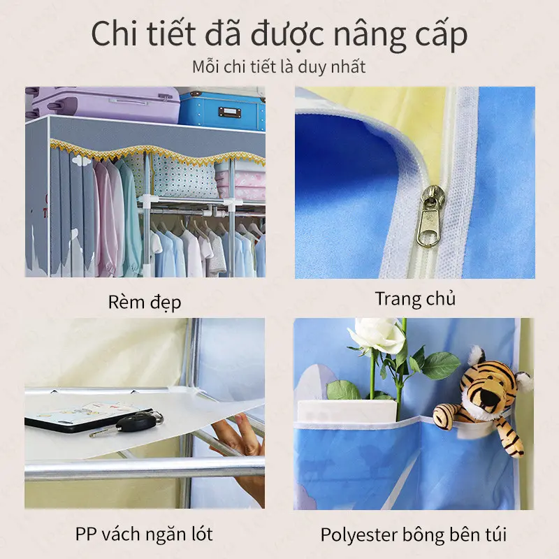 【Free Shipping】Tủ quần áo  20MM kích thước lớn bằng vải canvas CHỐT NỐI NHỰA và kim loại khung thép siêu to chịu lực 500 kg tudung  quanao 6