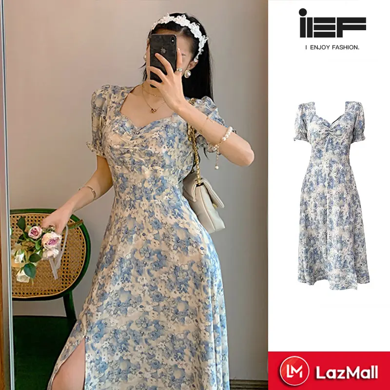 SS24 Large floral above knee skirt, blue dress to the waist French style above knee skirt