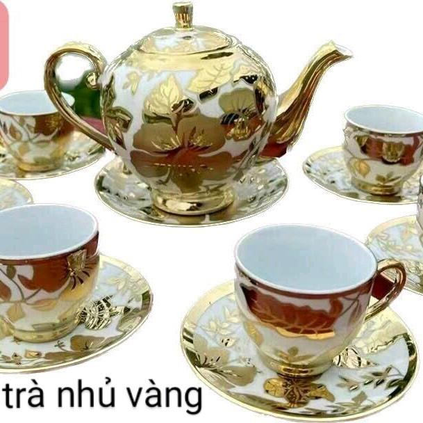  BỘ TÁCH TRÀ BẰNG SỨ XI VÀNG  BỘ TÁCH TRÀ BẰNG SỨ NHŨ VÀNG  BỘ ẤM CHÉN BẰNG SỨ NHŨ VÀNG chén trà  tử sa 