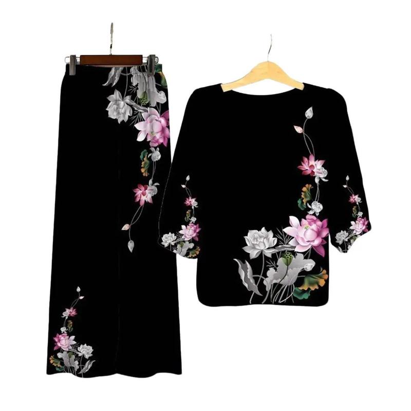Đồ bộ mặc nhà cho mẹ in hoa trung niên U50-U70, size 40-85ky - Áo, Nữ Women's tops Quần Ngủ