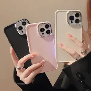 Softcase IPH Untuk IPH 15 14 13 12 11 Pro Max X XR XS MAX 7 8 Plus Gaya Warna Solid Cincin Lensa Metal