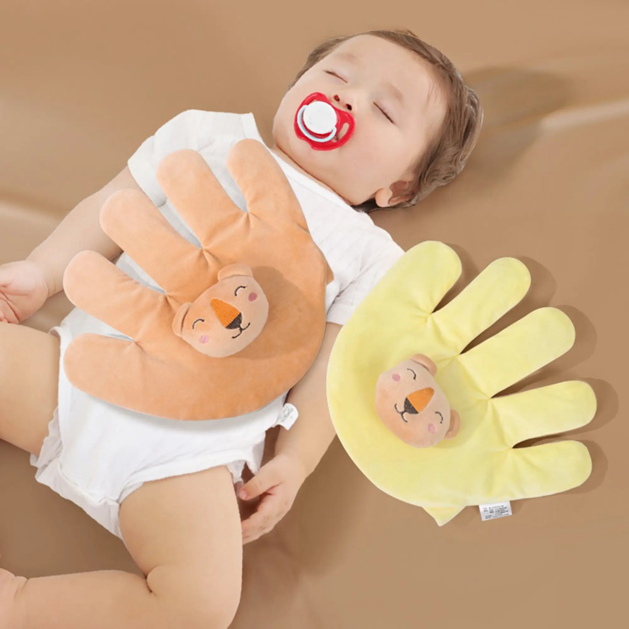 Baby Soothing Pillow, Red Bean Stuffed Cartoon Hand Soft Sleeping Pillow Pacify Toy
