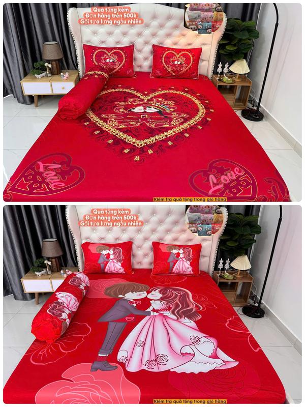 Mẫu Cưới - Bộ ga giường ngủ có mền/ chăn thun lạnh Hyco 5D ôm khóa kéo set 5 món