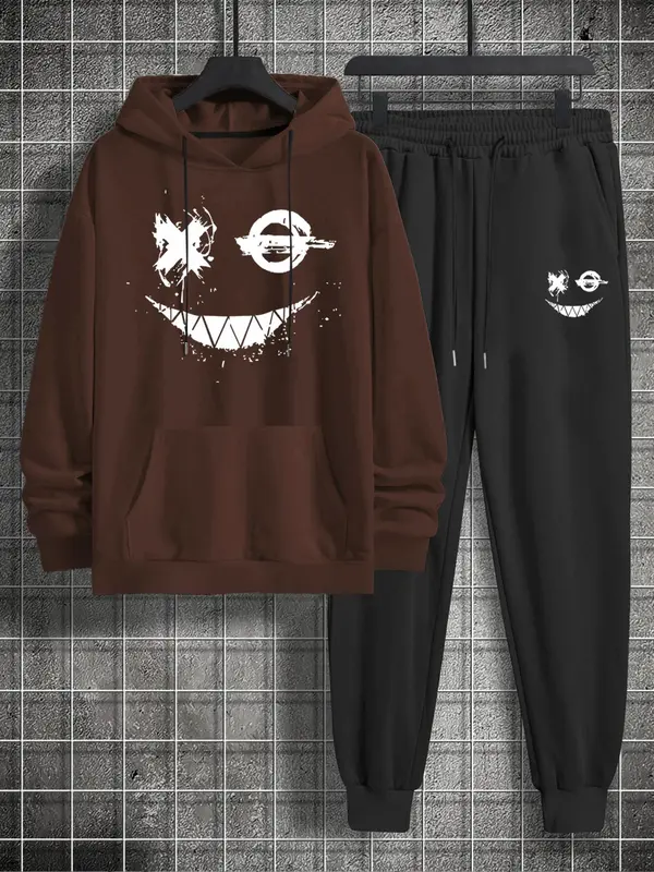 Men's Graphic Hoodie & Drawstring Sweatpants Matching Sweatsuit Set, Regular Fit Stylish Longsleeves Hooded Sweatshirt & Jogger Pants, Holiday Outfits 2024, Men's Streetwear Outfits Mens Paris Tracksuit Valentine's Day, gift 6