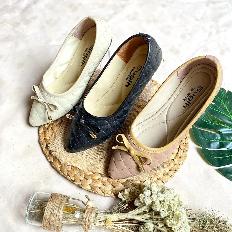 Flatshoes Clarine Sepatu Flat Shoes Wanita Pita 8 - Sandkasse Karet Kerja 1