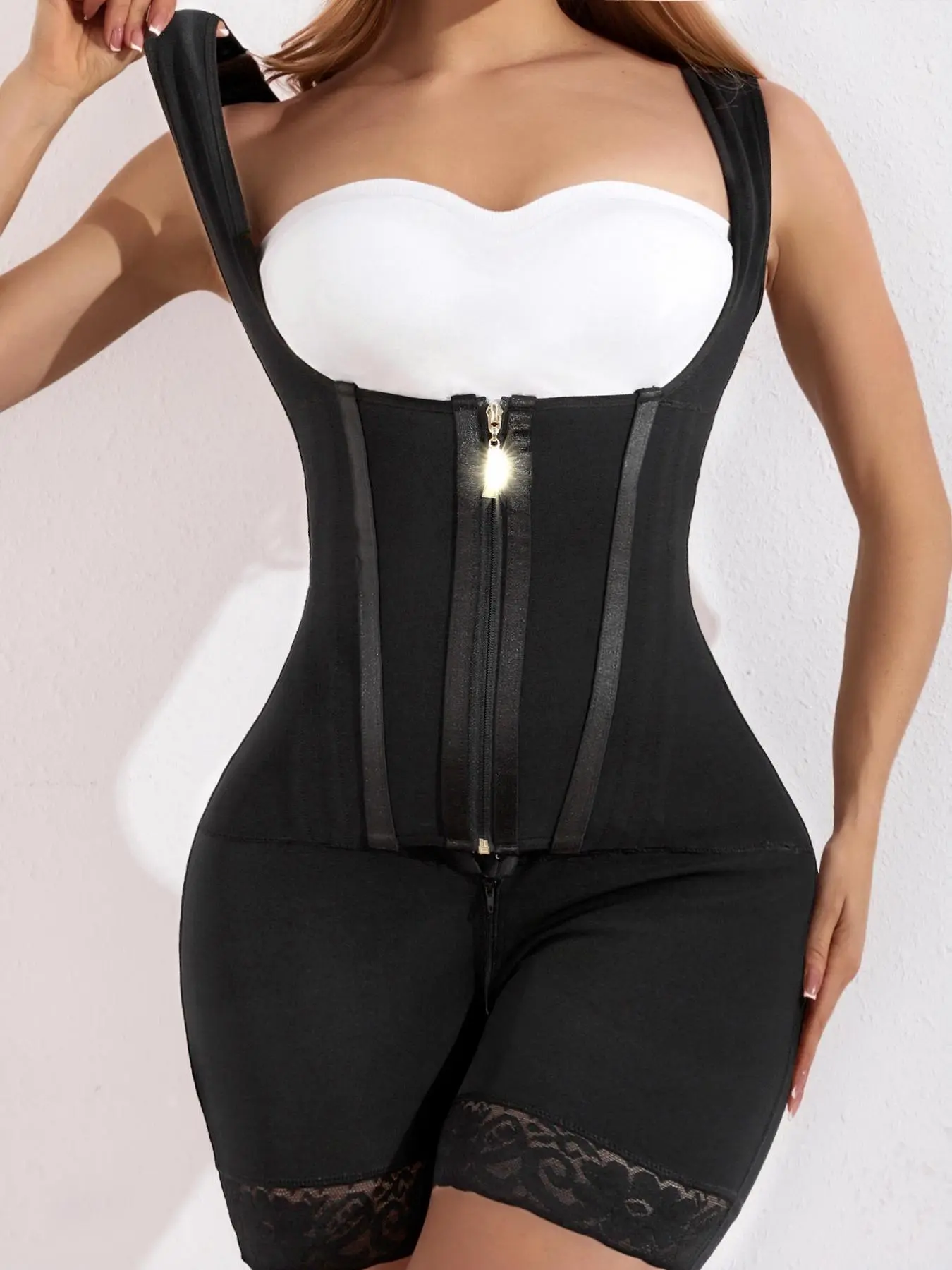 Women's Hook & Eye Front Shapewear Romper, Tummy Control Butt Lifter Shaper, High Stretch Shapewear for Daily Wear