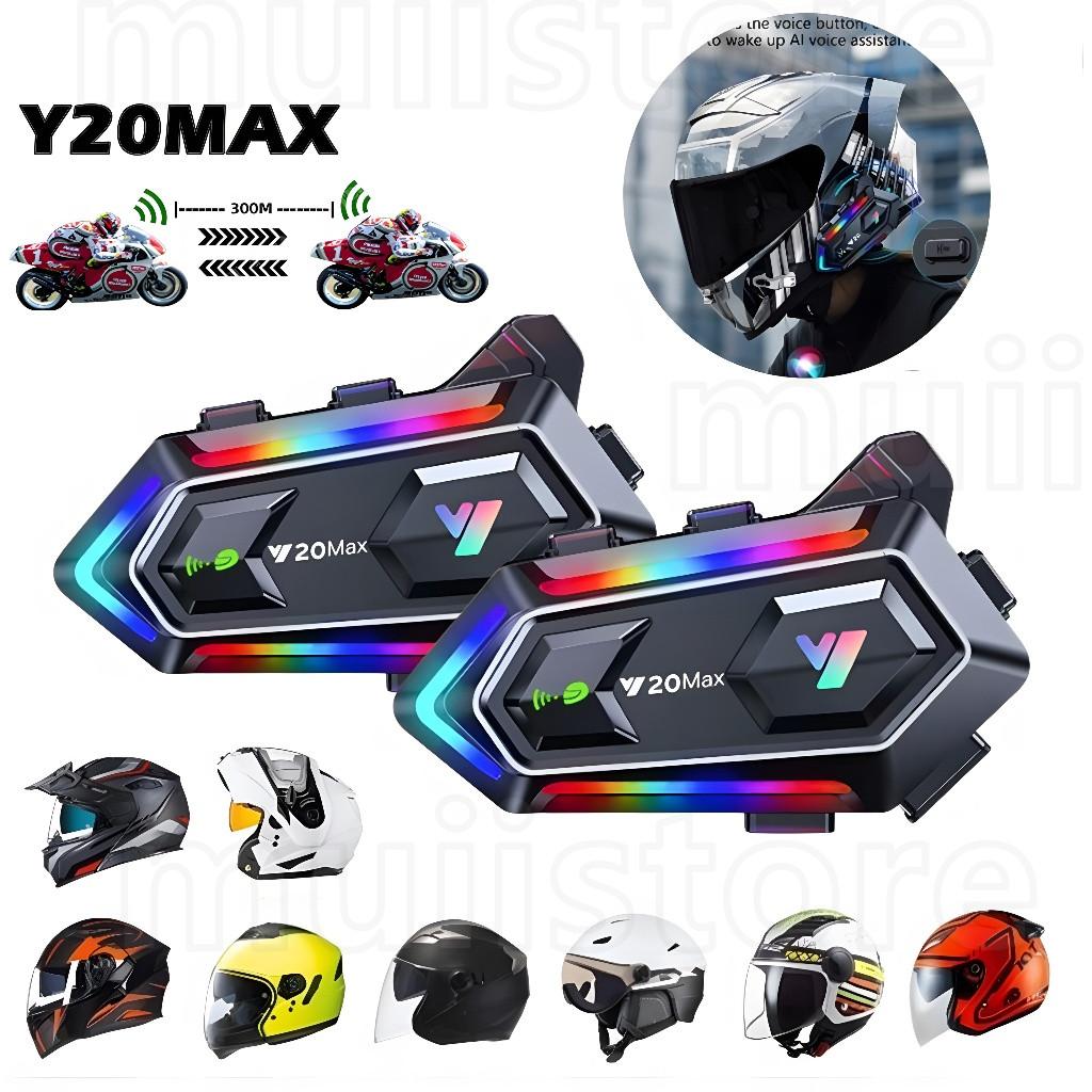 Y20MAX ชุดหูฟังอินเตอร์คอมติดหมวกกันน็อค,ชุดหูฟังบลูทูธติดหมวกกันน็อคพร้อมไฟ ,เอฟเฟกต์แสงสีสันสดใส,เ