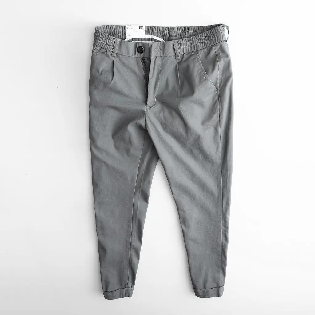 Quần KaKi Nam Co Giãn Ống Côn Dáng Công Sở Thiết Kế Lưng Thun Menswear Đen