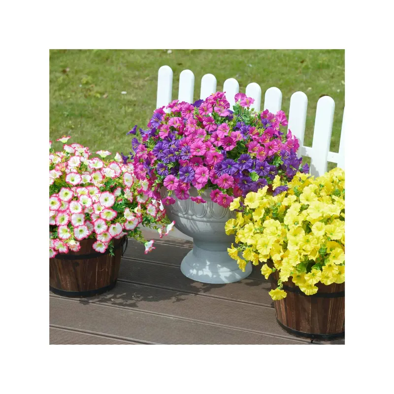 Artificial outdoor flowers and plants for spring and summer decoration, outdoor silk morning glory artificial flowers, UV resistant appearance, front door courtyard porch courtyard window balcony gifts, garden decoration, outdoor plants  Multicolor 6
