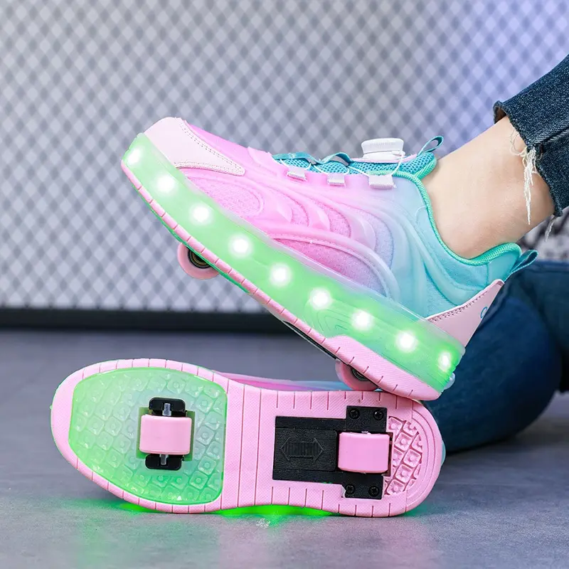 New design mesh rechargeable flash wheel shoes girl boy shoes kids detachable roller skates