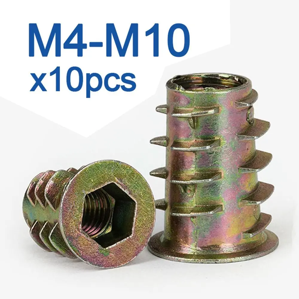 Đai Ốc Lục Giác Hợp Kim Kẽm, 10 Cái / lốc, Phần Cứng, Đầu Truyền Động Lục Giác M4 M5 M6 M8 M10, Đai Ốc Hình Thang Lục Giác, Chèn Gỗ Mặt Bích Để Bền