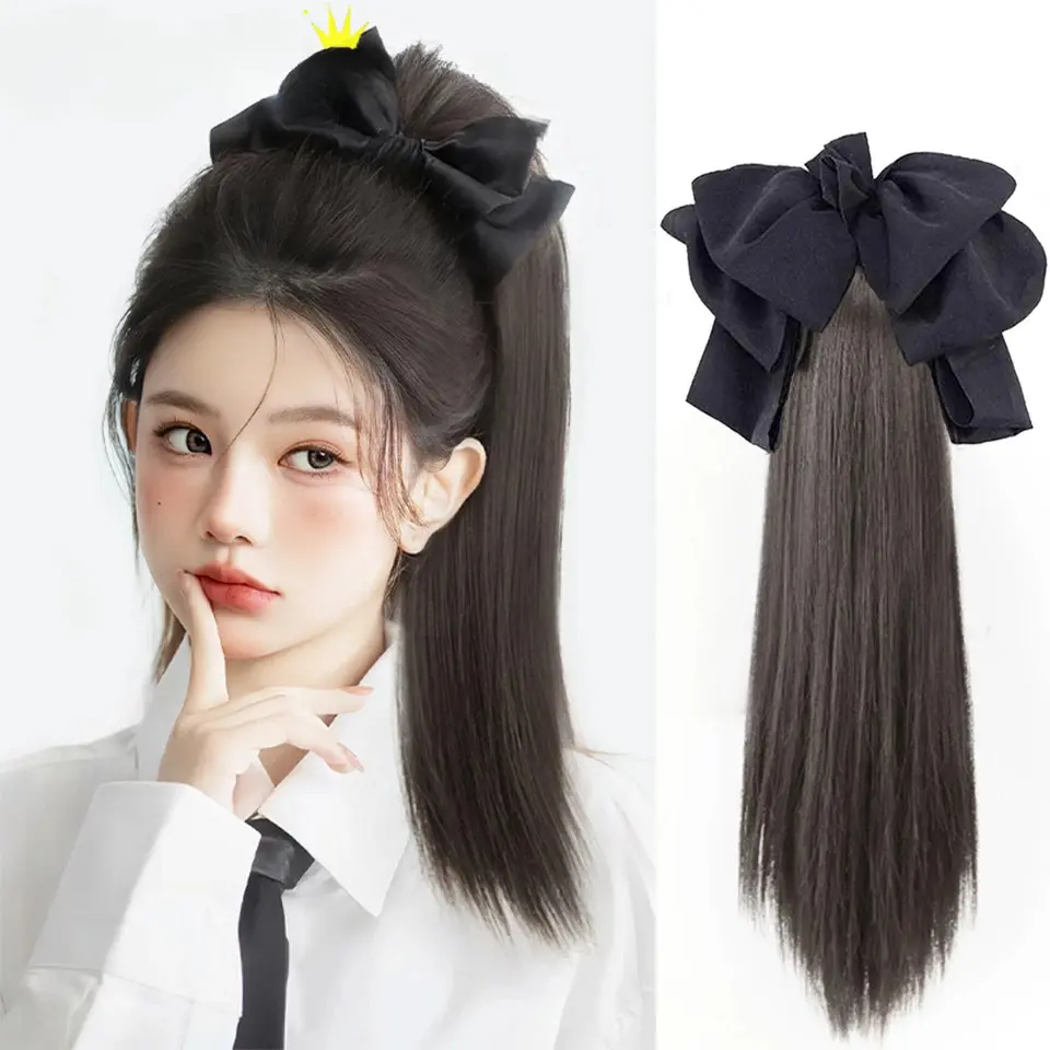 Tóc Giả Nơ, Chất Liệu Tổng Hợp, Kiểu Tóc Đuôi Ngựa Dài Thẳng, Thích Hợp Cho Nữ, Tóc Đuôi Ngựa Cao, Tóc Đuôi Ngựa Thẳng Bện, Kiểu Kẹp