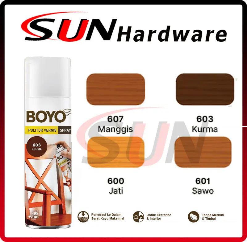 Pilox Boyo Politur Spray 400 cc kayu Jati Manggis Sawo Kurma Cat Semprot Pilok Plitur 0