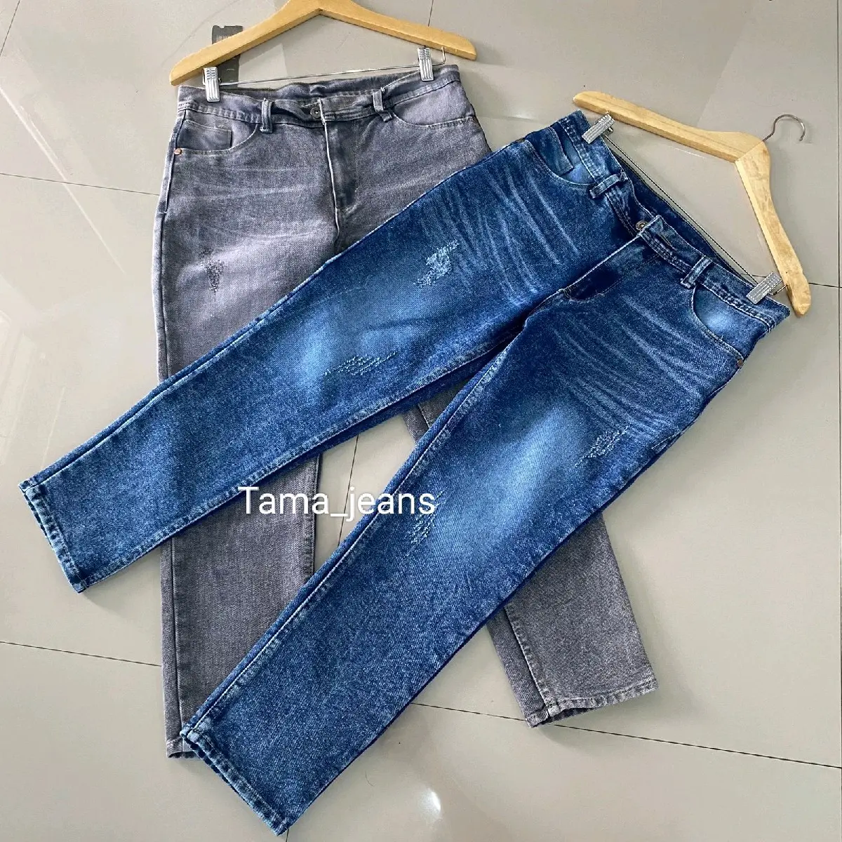 Celana Boyfriend Ripped Jeans Denim Abu-Abu Panjang Biru Santai Nyaman - Stretch