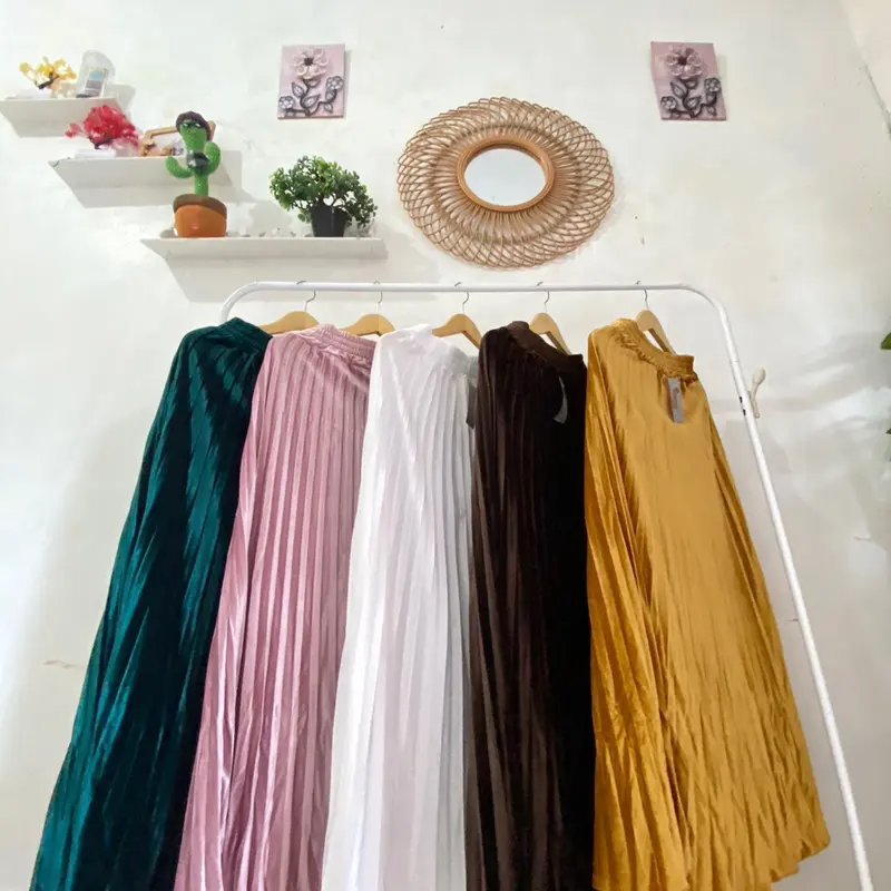 Rok Plisket Bludru Velvet Panjang Premium Jumbo | Rok Style Korea Premium 1