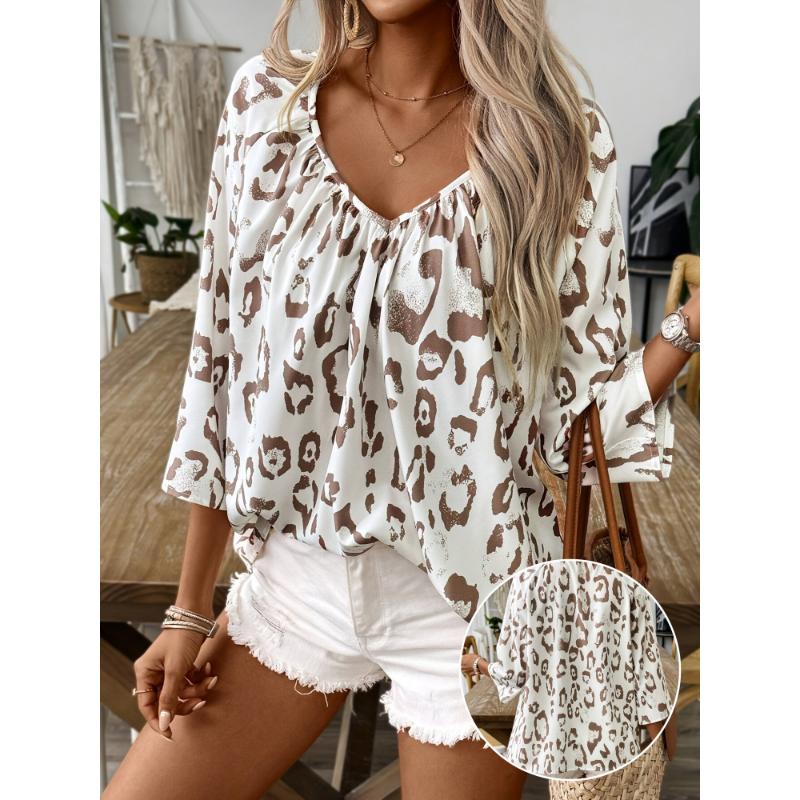 V-NECK BLOUSE WITH COLLAR LEOPARD LORE