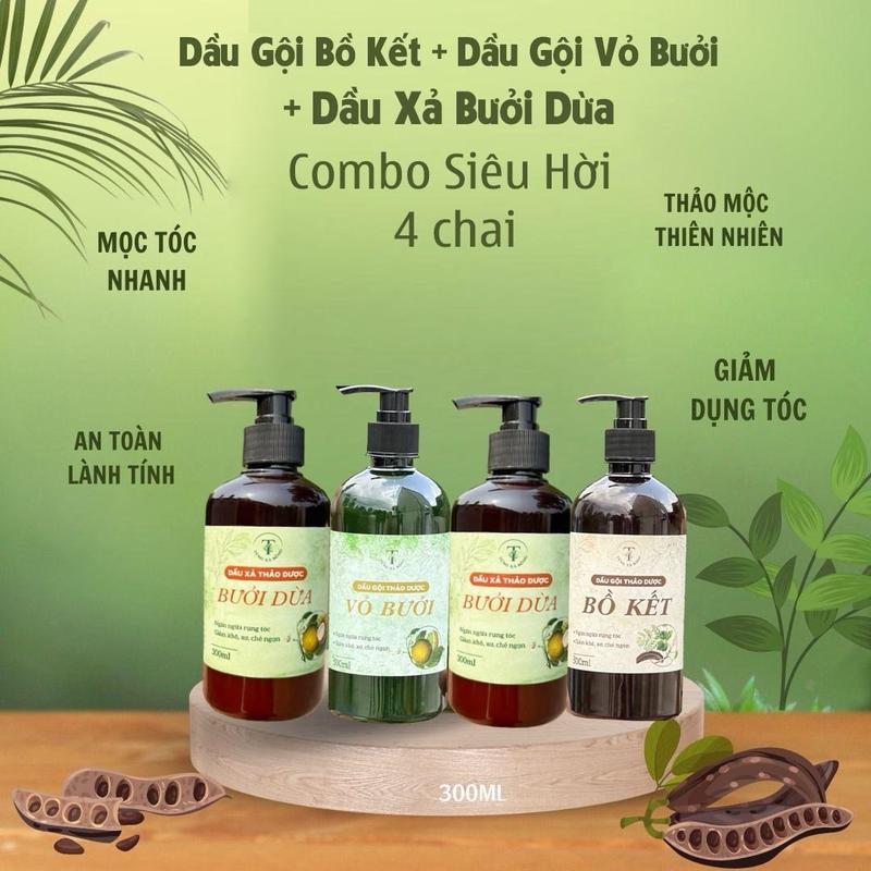 Combo 4 chai 300 ml (Bưởi + Bồ Kết + 2 Dầu Xả Bưởi Dừa) - TÙNG XÀ BÔNG dầu  gội Women Nữ