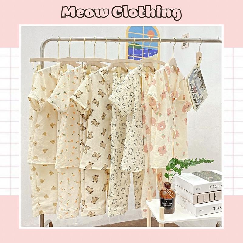 Đồ Bộ Mặc Nhà Pijama Tay Ngắn Quần Dài Chất Liệu Xốp Đũi Hàn Freesize Kẻ sọc