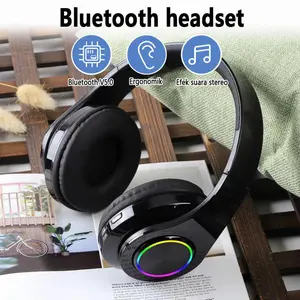 B39 Headset Bluetooth Headset HIFI Headset Musik Gaming dengan Lampu LED dan Mikrofon Subwoofer Kualitas Suara HIFI Bass Headphone Komputer Earphones