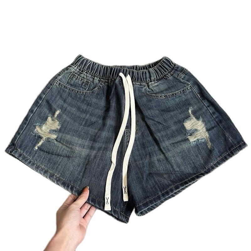 | N201 | - Quần Jean đùi Nữ RÁCH Gạch Dây Trắng Không Co Giãn Trên Gối Women Pants Kem