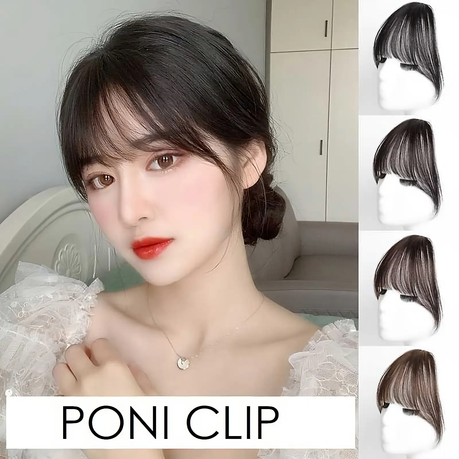 RSW PONI CLIP RAMBUT PALSU WANITA TIPIS 06 CLIP ON PRAKTIS TINGGAL JEPIT ALA KOREA JEPANG Coklat Hitam