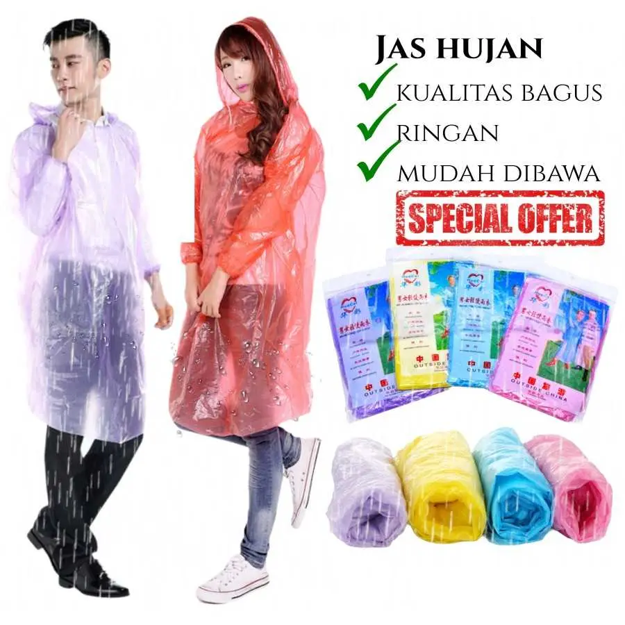 Jas Hujan Plastik Jas Hujan Sekali Pakai Bahan Plastik Disposable Raincoat