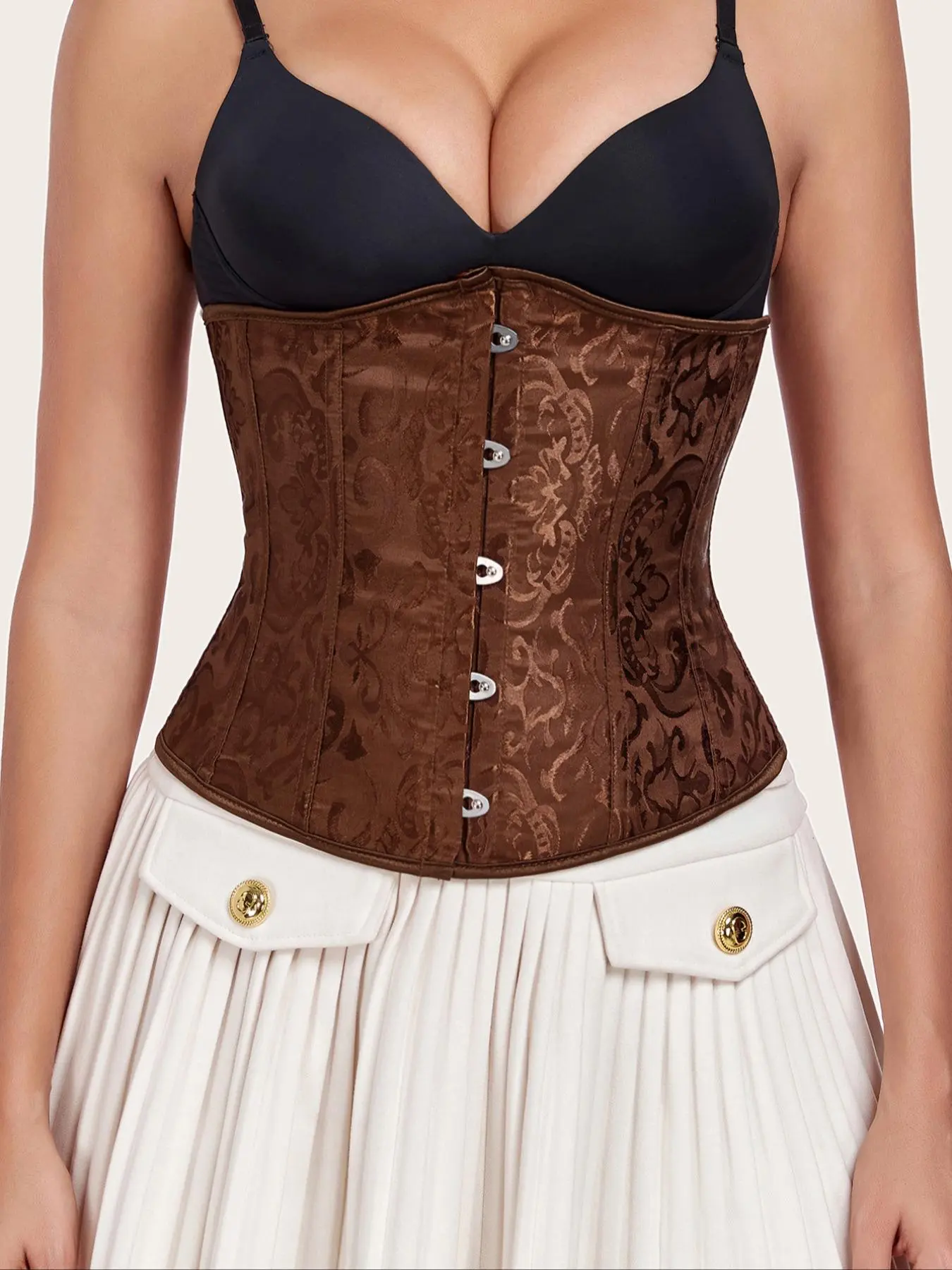 Women's Floral Jacquard Underbust Corset, Fashionable Waist Cincher for Daily Wear, Tummy Control Shaper for Women